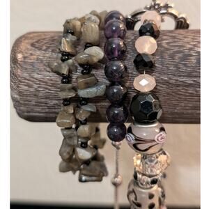 Lot of Three Stone Chip Gemstone Glass Bead Bracelets